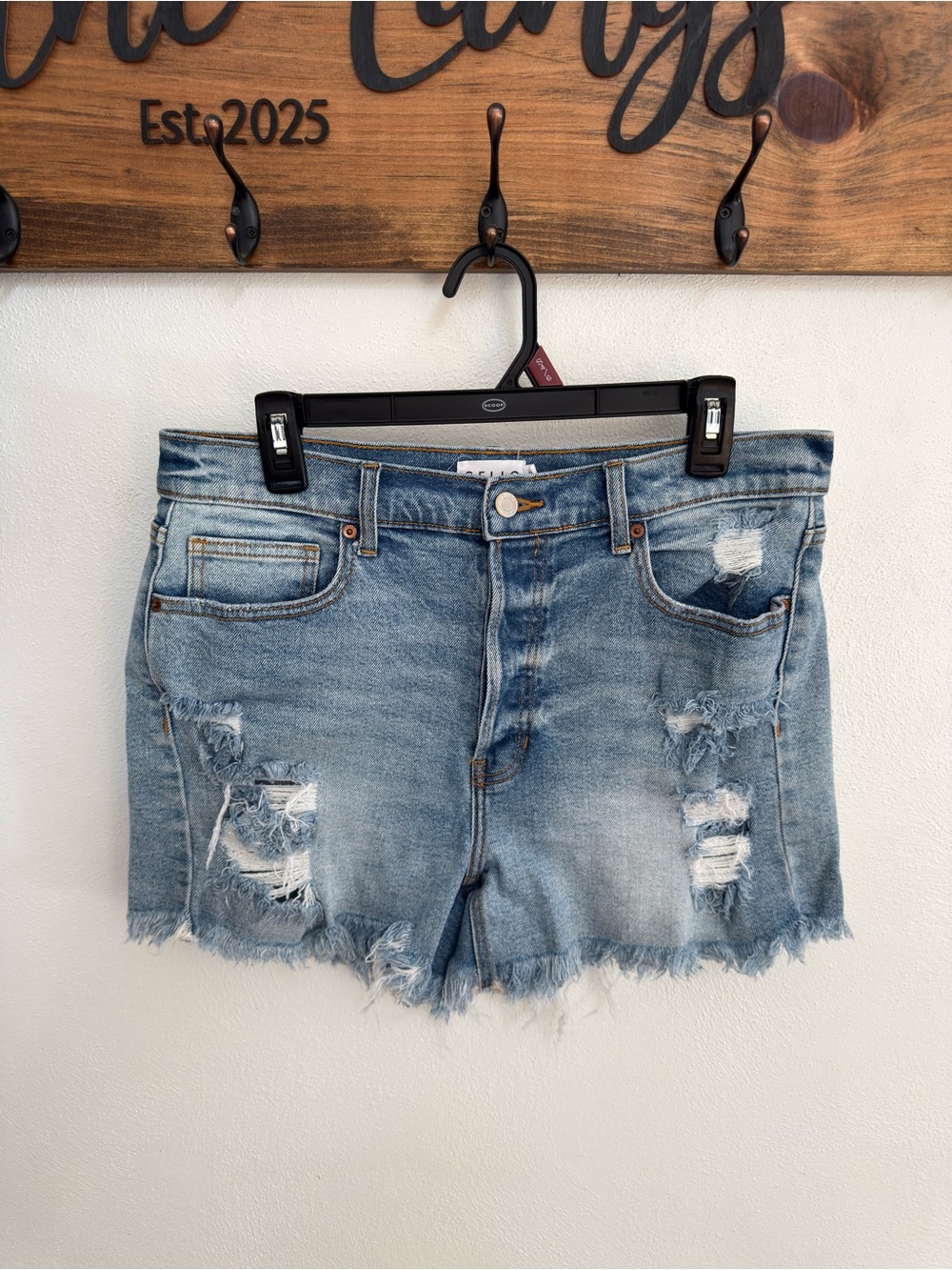 Cello Frayed Hem Light Wash Distressed Denim Shorts